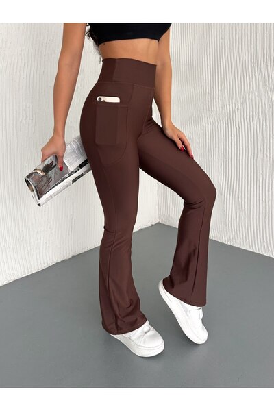 Gugus Ženske leggins sa visokim strukom, dvostrukim džepovima i širokim nogav...