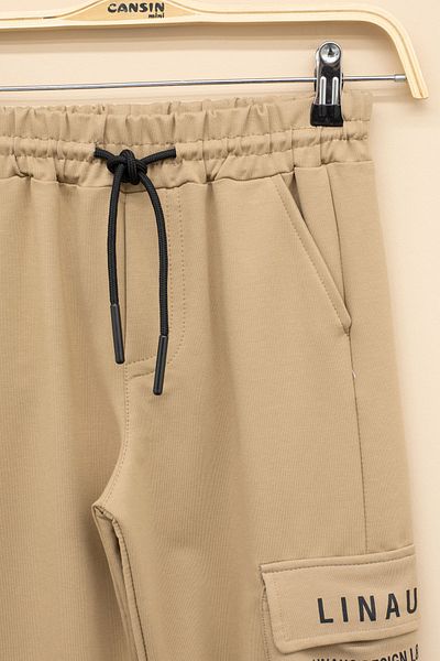 Cansın Mini Brown Text Printed Boy's Elastic Waist Sweatpants