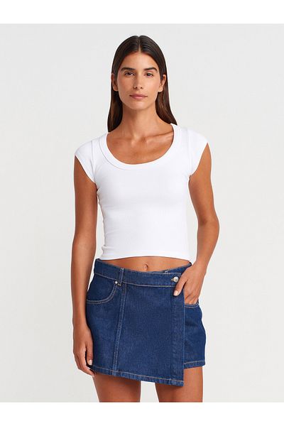 Dilvin 71973 Denim Shorts with Front Section Skirt-Navy Blue