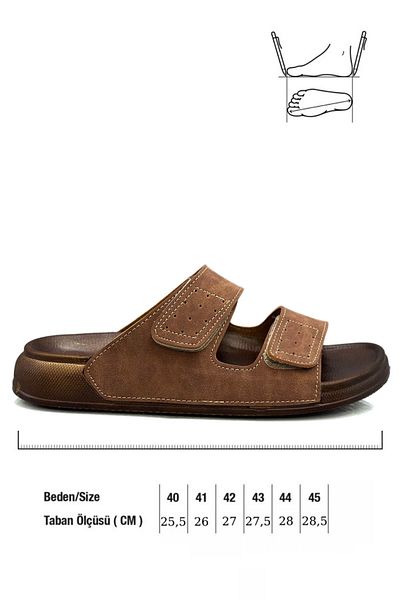 sermoda Διπλή πόρπη ρυθμιζόμενο πλάτος Ευέλικτο άνετο δερμάτινο ανδρικό παντόφλες 25103 C Tan