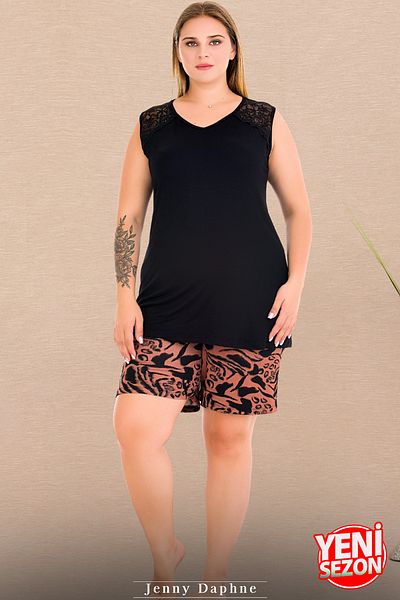 Jenny Daphne Lady Plus Size Print Shorts V-Neck Zero Sleeve Shorts Pajama Suit 10441