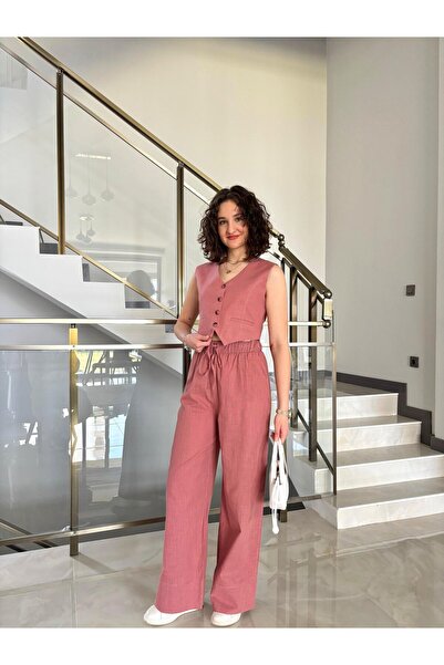 Butik Miss Yelekli Keten Takım