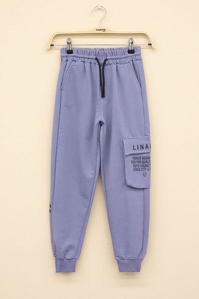 Cansın Mini Indigo Text Printed Pocketed Boys' Elastic Waist Sweatpants 20207