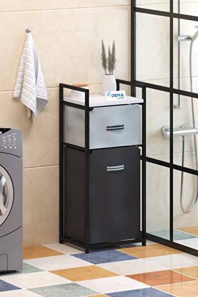 DEHALİMİTED DH11 Raflı Çamaşır Sepeti Banyo Dolabı Kirli Sepetli Banyo Düzenleyici Çamaşırlık