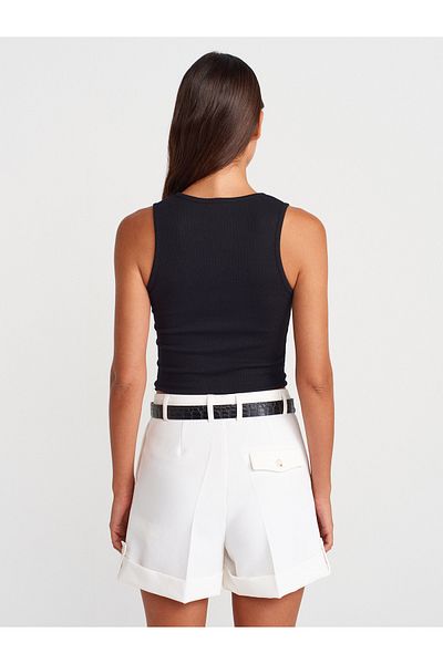 Dilvin 21005 Wash Effect Crop Top-Black