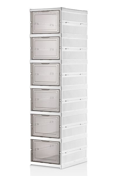 Dükkanönü Suport pentru pantofi modular cu 6 niveluri Set cutie de pantofi de lux Dulap pliabil stivuibil alb