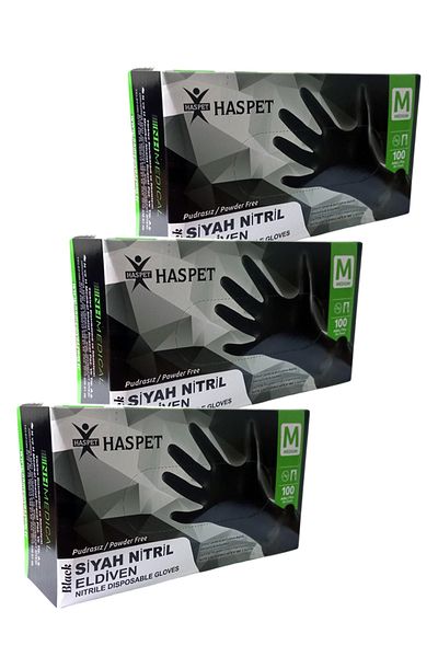 Has-Pet Black Nitrile Powder-Free Gloves Size m Triple Pack 300 Pieces