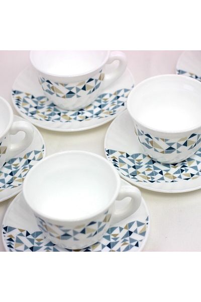Melrich 6 Piece Opal ware Coffee Tea Turkish Cup and Saucer Set Service 6 x Cups with 6 x Saucers