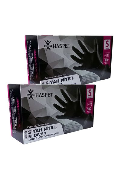 Has-Pet Black Nitrile Powder-Free Gloves Size S Double Pack 200 Pieces