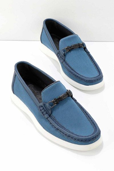 Bambi Pantofi mocasini pentru bărbați din denim albastru din plasă E 01382010322
