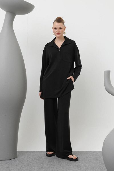 Loreen 20605 Women's Snap Collar and Pocket Detailed Trouser Suit