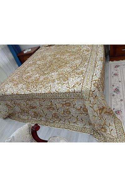 Mandaş Gold Tone Sequin Beaded Bedspread (240X270) Authentic and Strong Function
