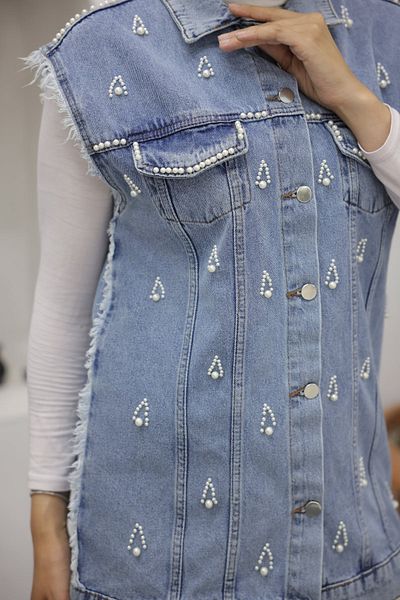 giyze Pearl Detailed Denim Vest Blue 2003