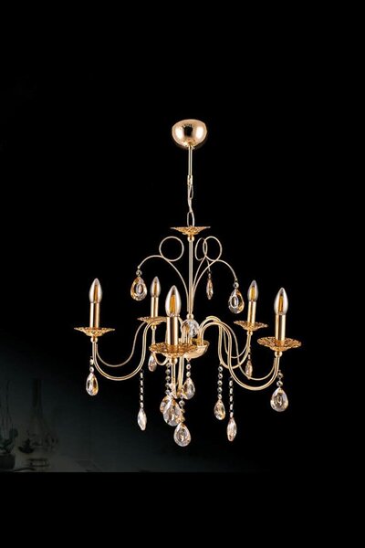 Sedef 5 Kollu E14 Duy Gold Metal Kristal Taş Ile Dekore Edilmiş Sarkıt Kollu Avize