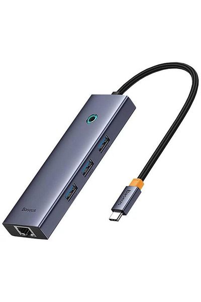 Baseus Stație de andocare Baseus UltraJoy 4 în 1, intrare USB Type-C, ieșire 3 x USB 3.0 / 1 x LAN RJ45, Gri
