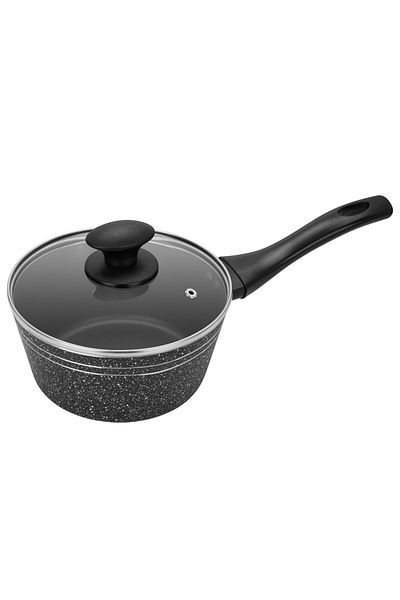 Auroware Non Stick 18 cm Saucepan Pan with Lid Black Induction Bottom, Strong Durable