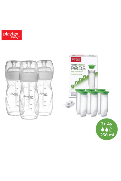 Playtex Baby Yenidoğan Biberon Seti,AntiKolik,Yavaş Akış,236 ml,15Liners ve Silikon Saklama Kapları