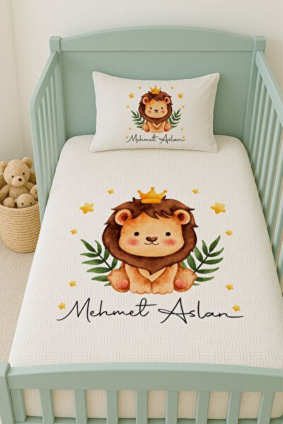 Lilabio %100 Pamuk İsme Özel İsimli 100x150 cm Pike Seti Küçük Aslan Kral