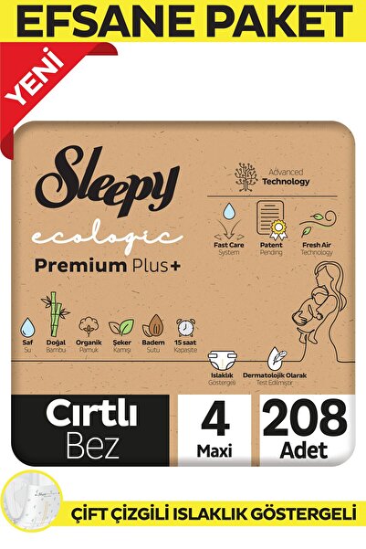 Sleepy Ecologic Premium Plus Efsane Paket Bebek Bezi 4 Numara Maxi 208 Adet