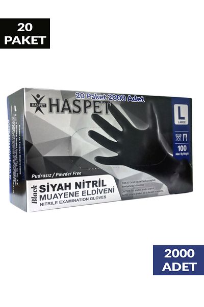 Has-Pet Black Nitrile Powder-Free Gloves Size L Twenty Pack 2000 Pieces