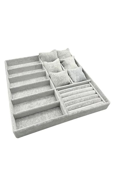 MeGass Dekor Domestic Production Miami Model Suede Fabric Gray Color 38cm /34 cm Mix Jewelry Display Drawer Stand