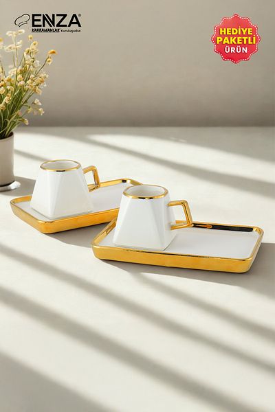 Enza Amber Set of 2 Porcelain Coffee Cups 90 ml Gold