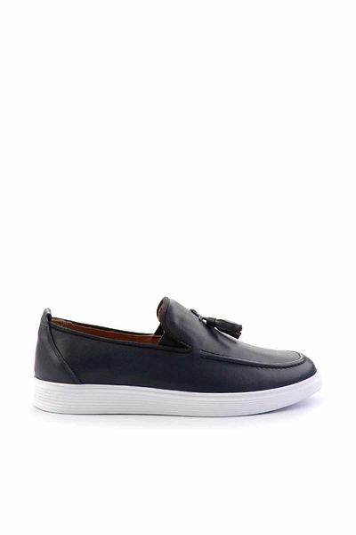 Bambi Navy Blue Leather Men's Casual Shoes E01440101303