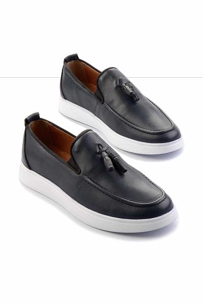 Bambi Navy Blue Leather Men's Casual Shoes E01440101303