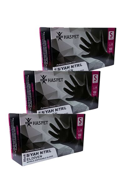 Has-Pet Black Nitrile Powder-Free Gloves Size S Triple Pack 300 Pieces
