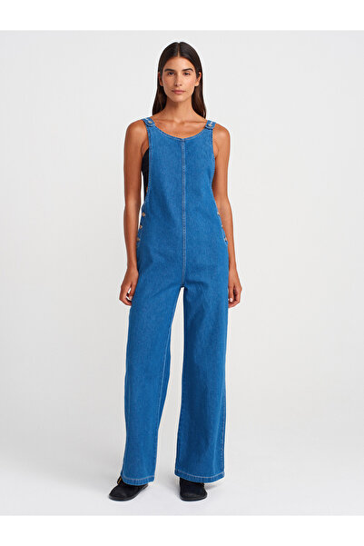 Dilvin 71809 Salopetă casual din denim din țesătură subțire-albastru