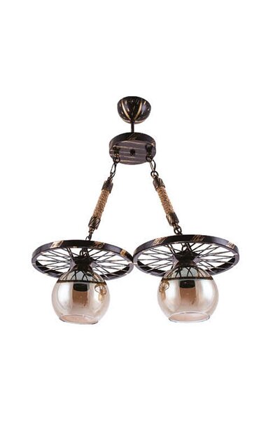 Sedef 2'li E27 Duy Siyah Patina Renk Metal Bal Camlı Sıralı Halatlı Retro Sar...