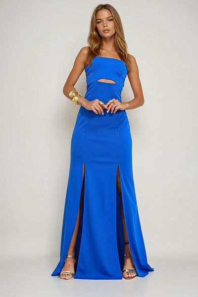 VAGGON Rochie de damă, albastră, cu bretele reglabile, cu tăietură, cu fantă, pentru întoarcerea acasă Prmx12269