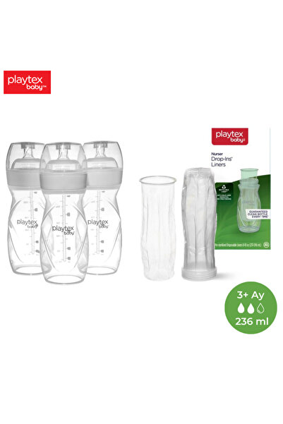 Playtex Baby Yenidoğan Biberon Seti, 236ml, 3+ Ay, Orta Akış + 100 Tek Kullan...