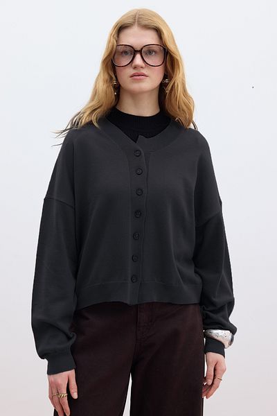 Manuka Weiche Textur Oversee Trikot Strickjacke Anthrazit