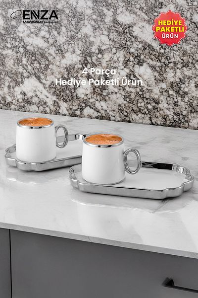 Enza Platinum 90 ml Ruby Set of 2 Porcelain Coffee Cups