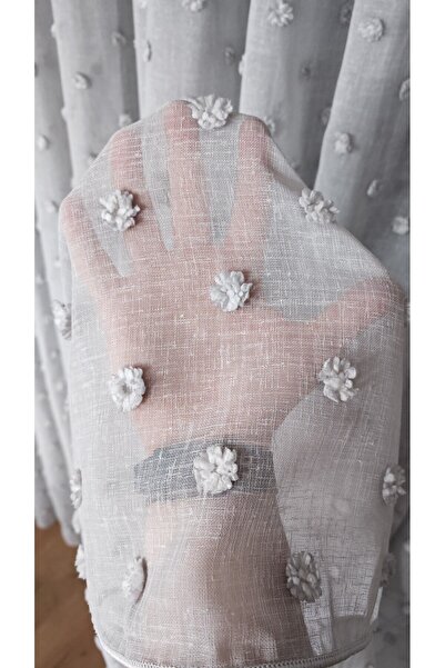Yuka Gray Linen Tulle Curtain 1/3 Dense Pleat Flower Detail Skirt Not Want Lead