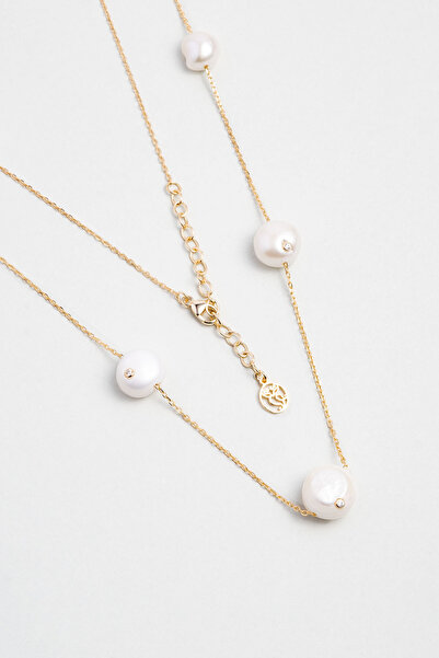 So CHIC... Hera 18 Ayar Sarı Altın Kaplama 50 Cm Gümüş İnci Kolye