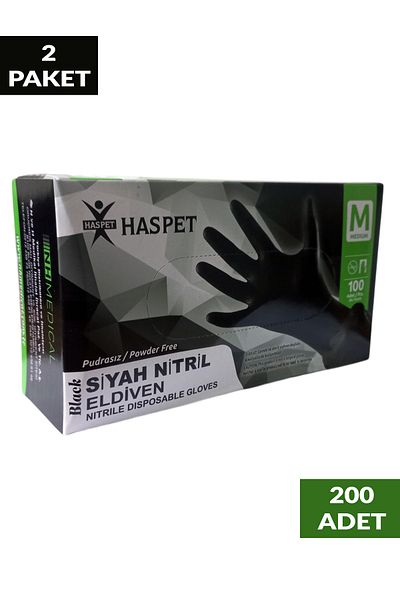 Has-Pet Black Nitrile Powder-Free Gloves Size m Double Pack 200 Pieces