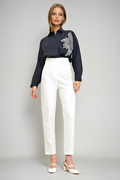 VAGGON Women's White High Waist Carrot Pants Prmx12656