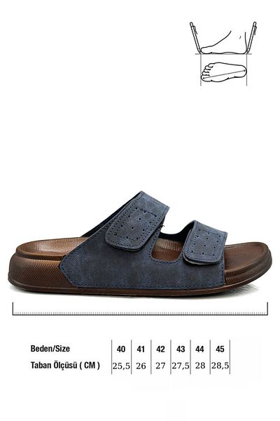 sermoda Ανδρικές παντόφλες με διπλή πόρπη με ρυθμιζόμενο πλάτος εύκαμπτες άνετες δερμάτινες 25103 C Navy Blue