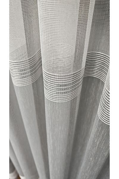 Yuka Silver Striped Half Gray Tulle Curtain Non-Wrinkle Non-Ironing Skirt