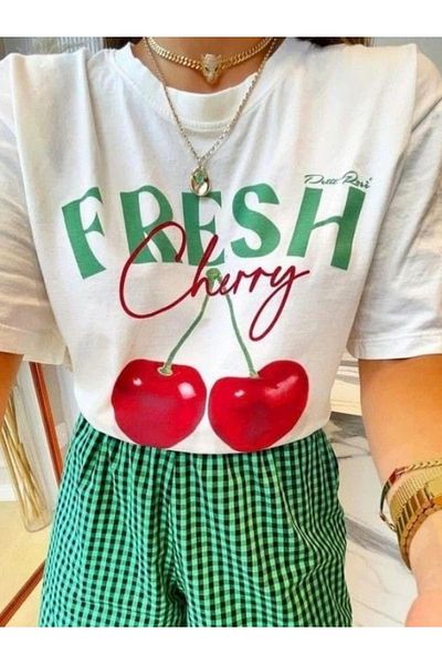 Touz Moda Μπλουζάκι Unisex Oversize με στάμπα Fresh Cherry