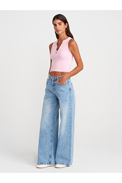 Dilvin Pink 21005 Wash Effect Crop Top