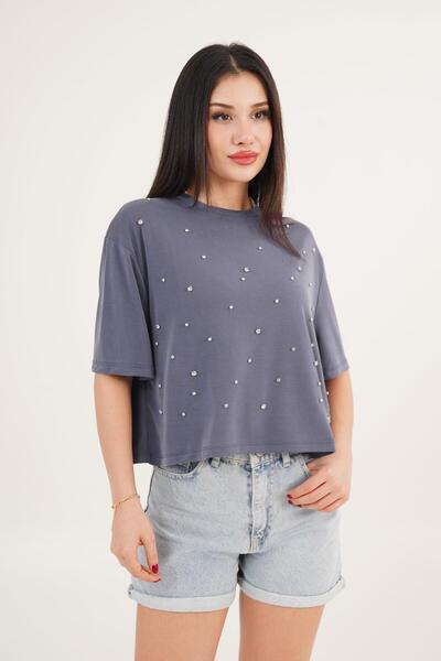 Hipo Trend Передня частина з каменем Деталізований модальний індиго кроп