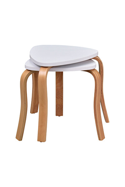 VİLİNZE Papatya Ahşap Naturel Ayaklı Çok Amaçlı Zigon Tabure (2 Adet)