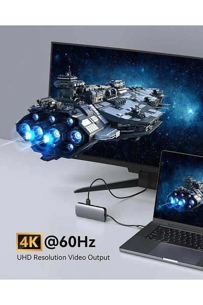 COOYA محطة إرساء USB C Hub، شاشة مزدوجة مع 3 منافذ، RJ45 Ethernet، 4K@60Hz HDMI، قارئ بطاقات SD/TF