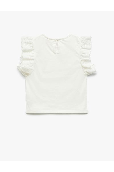 Koton Cotton Embroidered Ruffled Short Sleeve Crew Neck T-Shirt