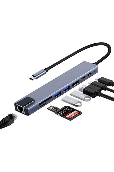 COOYA محطة إرساء 8 في 1 من النوع C مع منفذ HDMI بدقة 4K، وتوصيل طاقة PD، ومنفذي USB، وقارئ بطاقات SD/TF