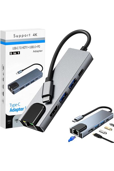 COOYA 5 in 1 USB C Docking Station,Multiport Adapter with 4K HDMI, 100W PD Power Delivery, 2 USB, Ethernet