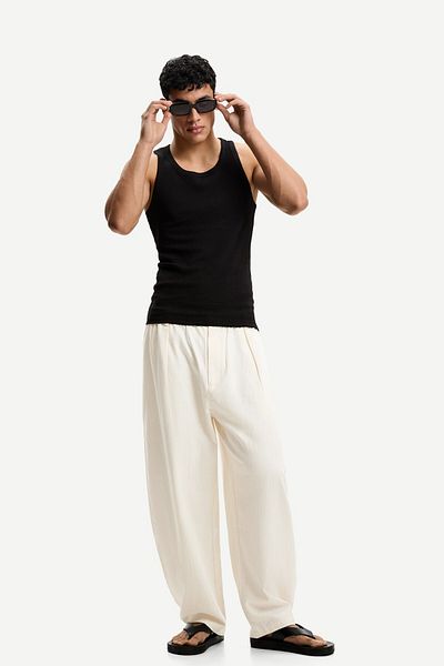 Bershka Tailored fit linen blend baggy trousers